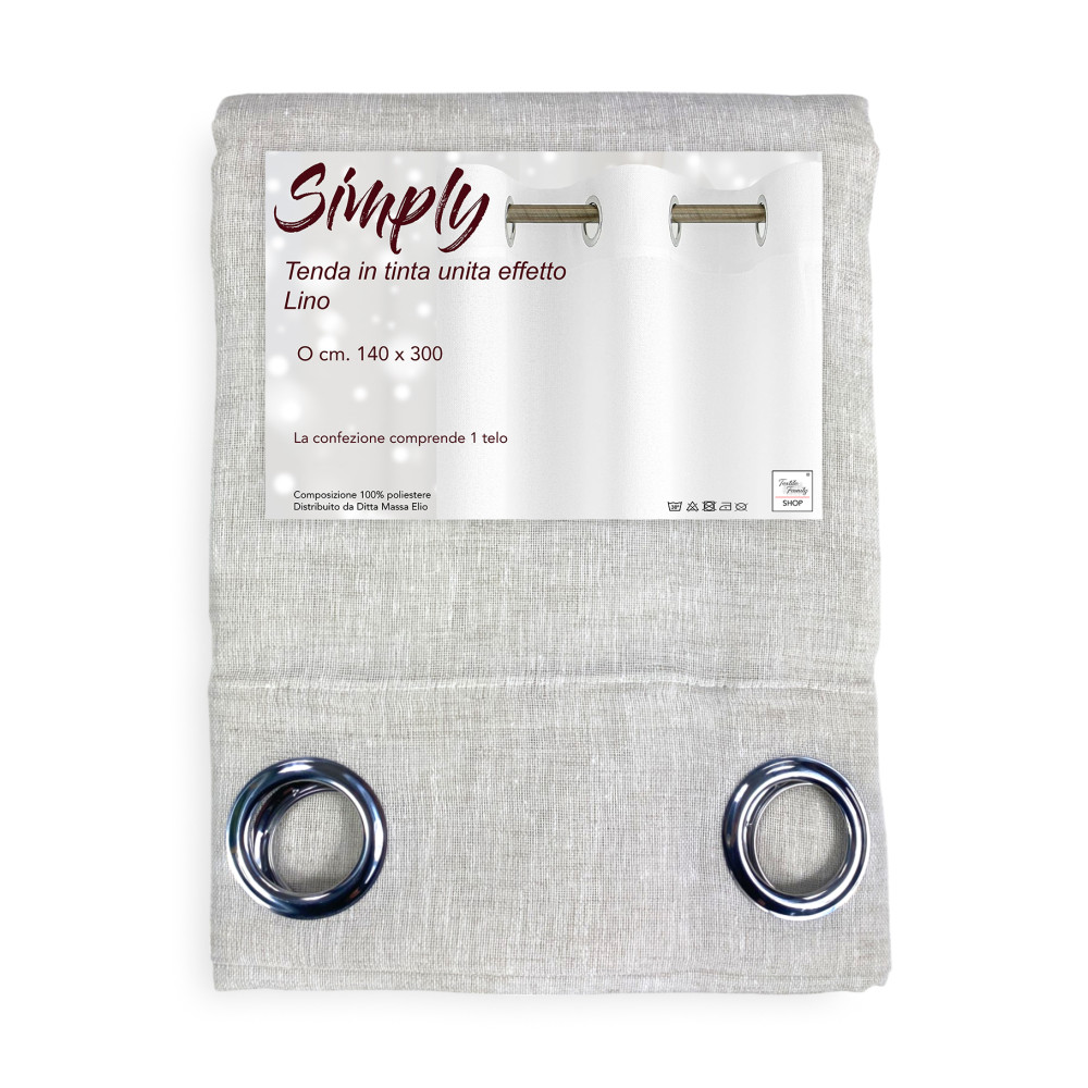 Tenda Simply Effetto Lino 140x300 cm Beige - Tinta Unita Semitrasparente - Poliestere con Anelli - Stile Moderno